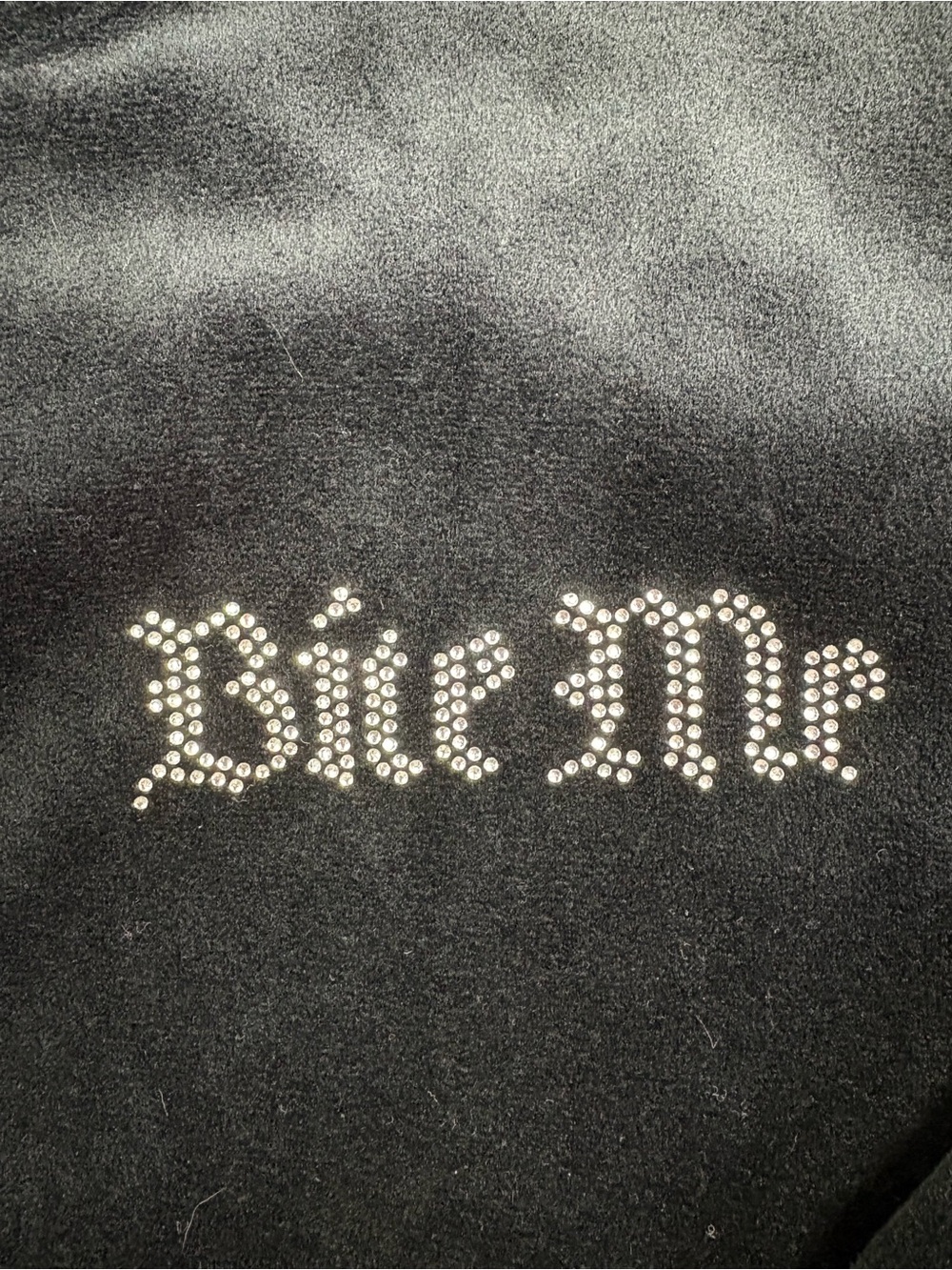 Black 'Bite Me' Bling Velour Zip Hoodie Medium McBling Y2K Style Mall Goth - Picture 3 of 10